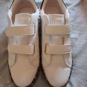 Women’s White Velcro Sneakers with Leopard Trim